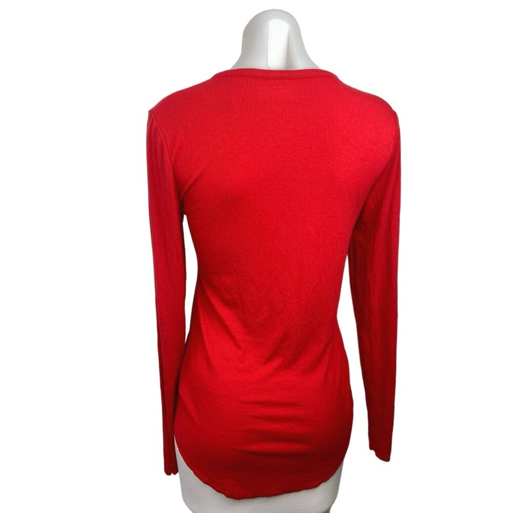 Gap Red V Neck Button Front Stretch Pullover Long… - image 2